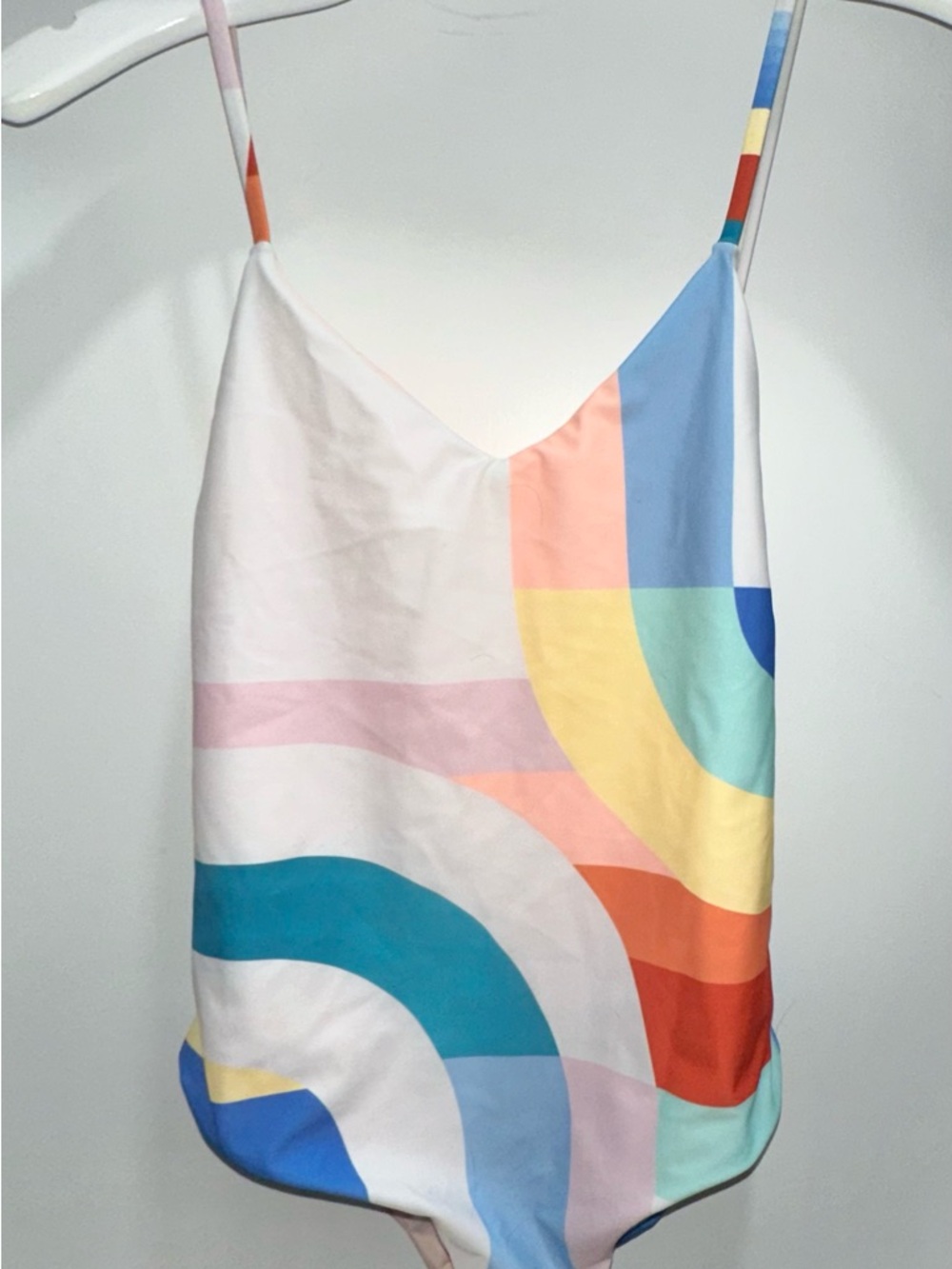 Mara Hoffman Pastel Rainbow Geometric Cami in White, Blue, Yellow, Pink
